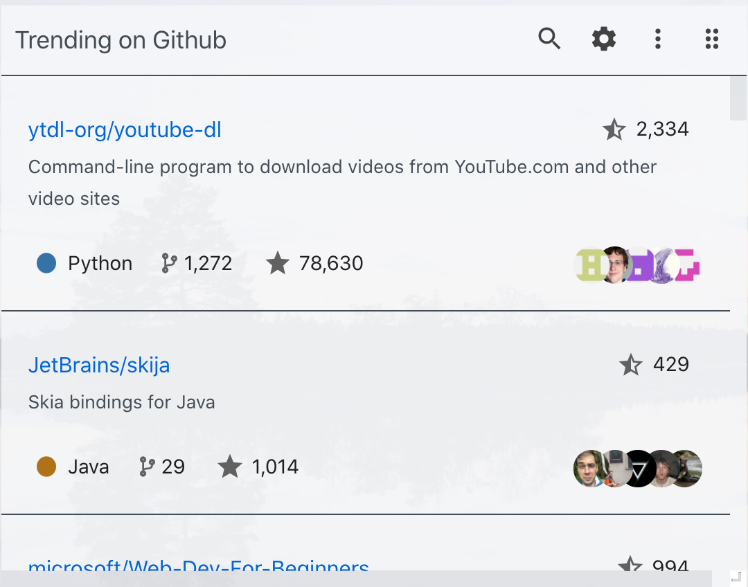 GitHub Trending Widget